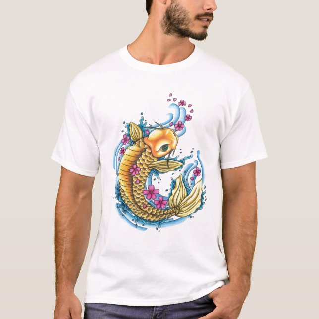 Koi con las flores de cerezo EDUN VIVE camiseta de (Anverso)