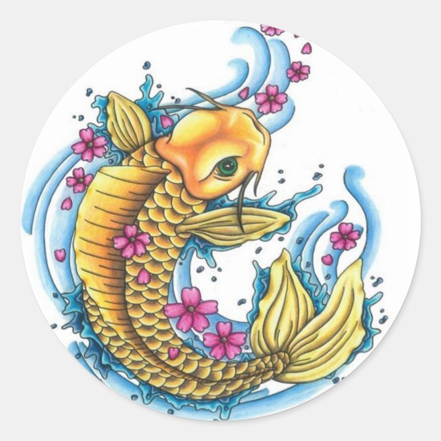 Koi con Pegatinas de flores de cerezo (Anverso)
