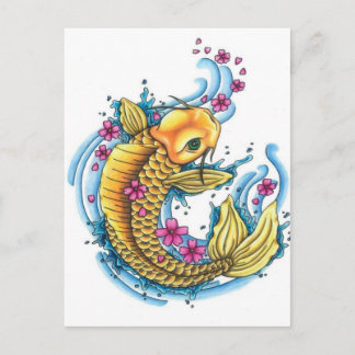 Koi con tarjeta postal de flores de cerezo