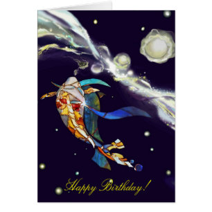 Koi en tarjeta de felicitación del feliz