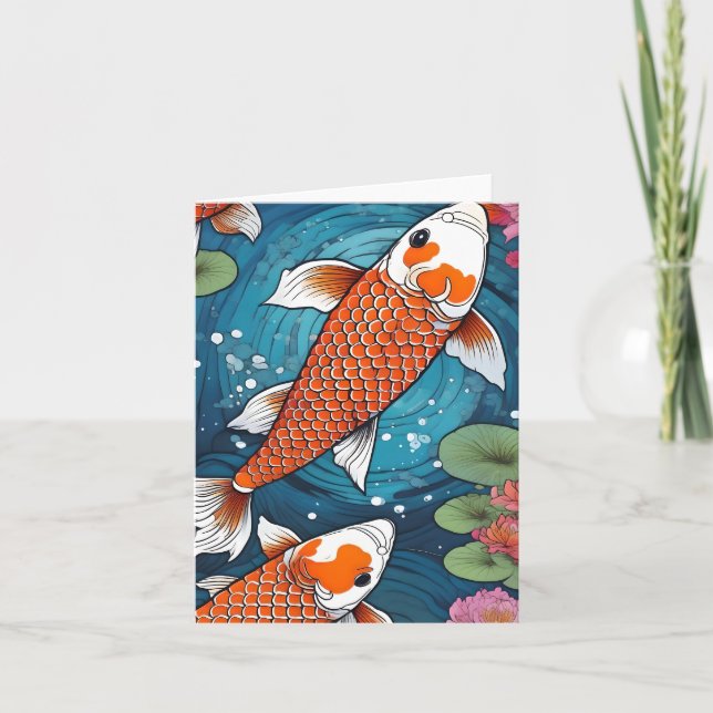 Koi Fish Study H Tarjeta de felicitación doblada (Anverso)