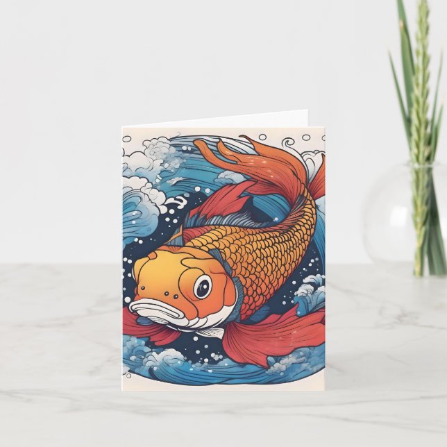 Koi Fish Study J Tarjeta de felicitación doblada (Anverso)