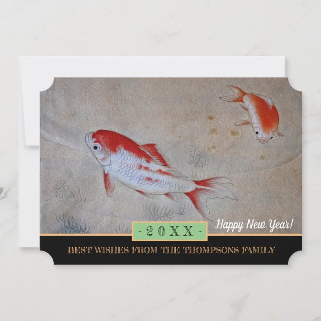 ¡Koi Fish y Feliz Año Nuevo! Tarjeta /20XX Saludos (Anverso)