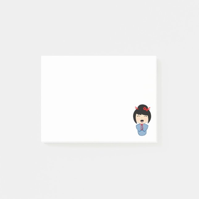 Kokeshi Doll Blue Post-it® Notas 4 x 3 (Anverso)