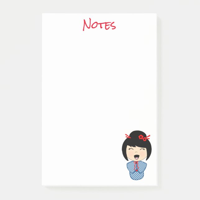 Kokeshi Doll Blue Post-it® Notas 4 x 6 (Anverso)