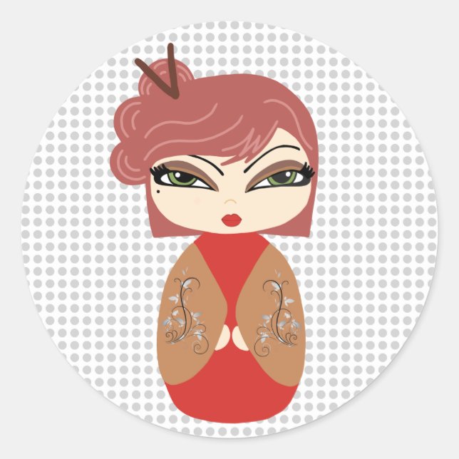 Kokeshi Doll Pegatina (Anverso)