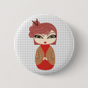 Kokeshi Doll Red Standard, botón redondo de 2¼ pul