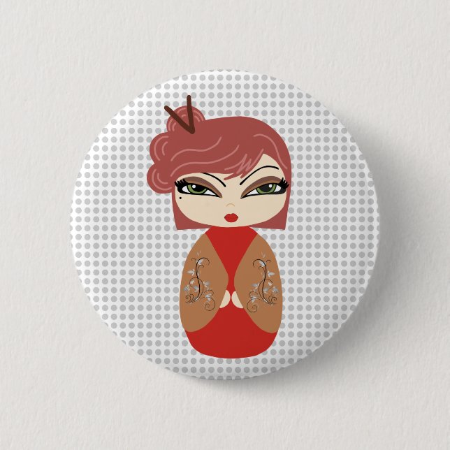 Kokeshi Doll Red Standard, botón redondo de 2¼ pul (Anverso)