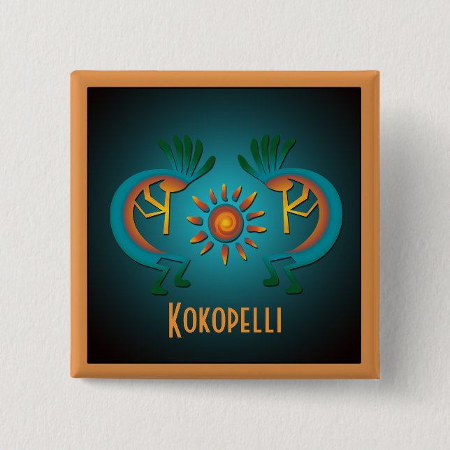 Kokopelli con botón Personalizado Sun (Anverso)