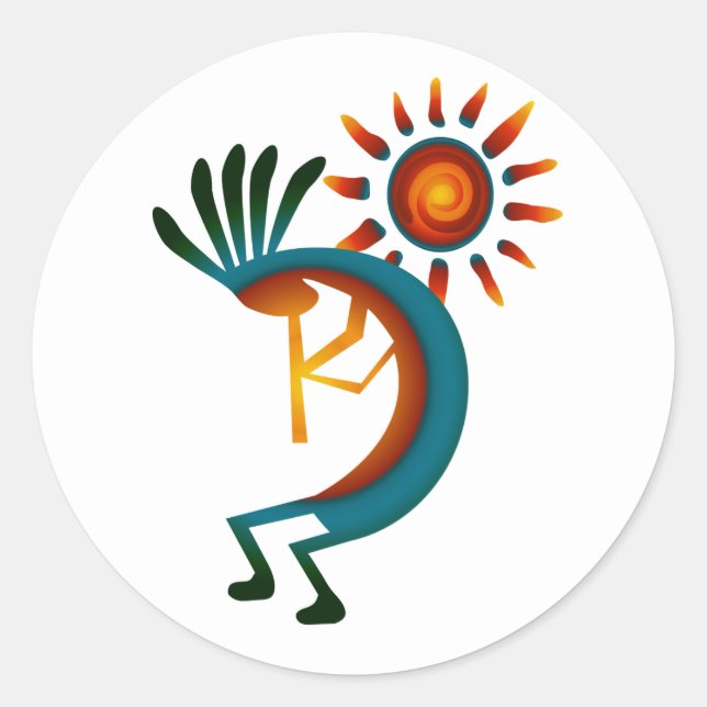 Kokopelli con Pegatina redondo clásico de Sun 3" (Anverso)