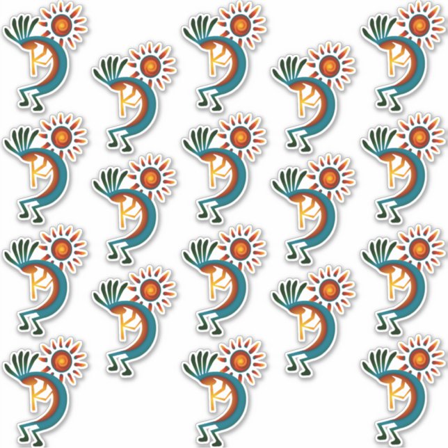 Kokopelli con Sun Group de 18 Pegatinas Vinyl (Anverso)