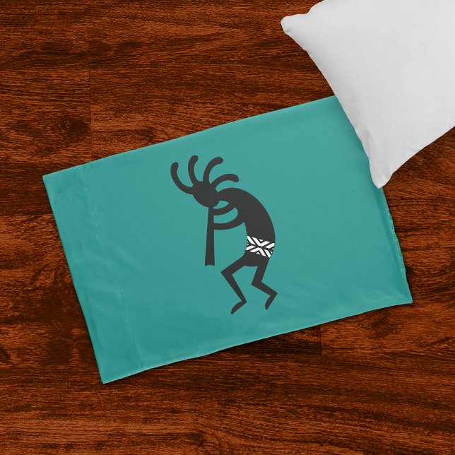 Kokopelli, Funda De Almohada Verde azulada Y Negra (Subido por el creador)