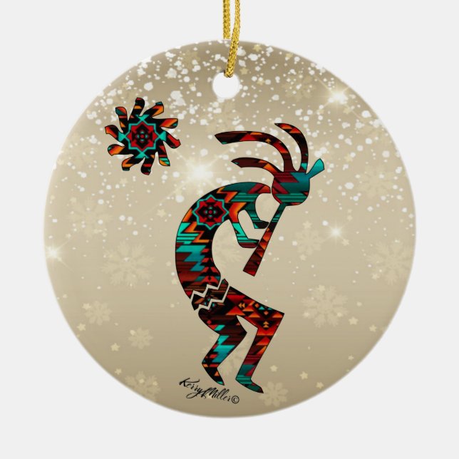 KOKOPELLI JUGANDO EL ORNAMENTO CERAMICO FLUIDO (Frente)