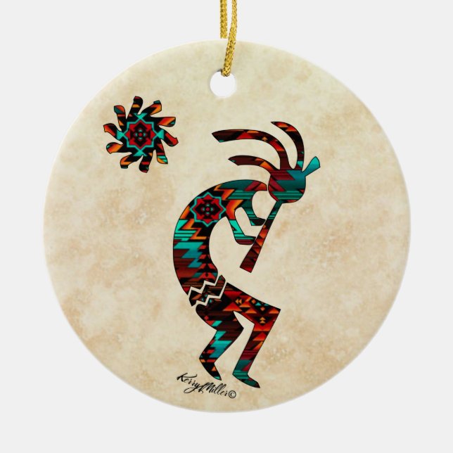 KOKOPELLI JUGANDO EL ORNAMENTO CERAMICO FLUIDO (Frente)
