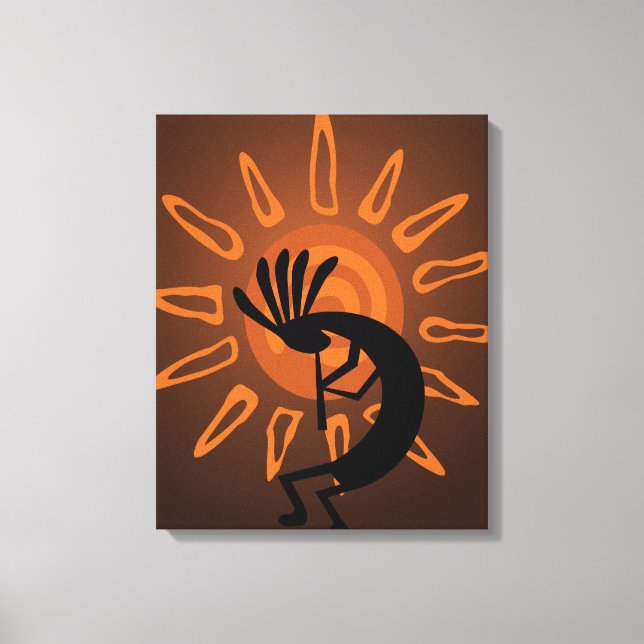 Kokopelli Sun Rústica Suroeste Lienzo envuelto (Anverso)