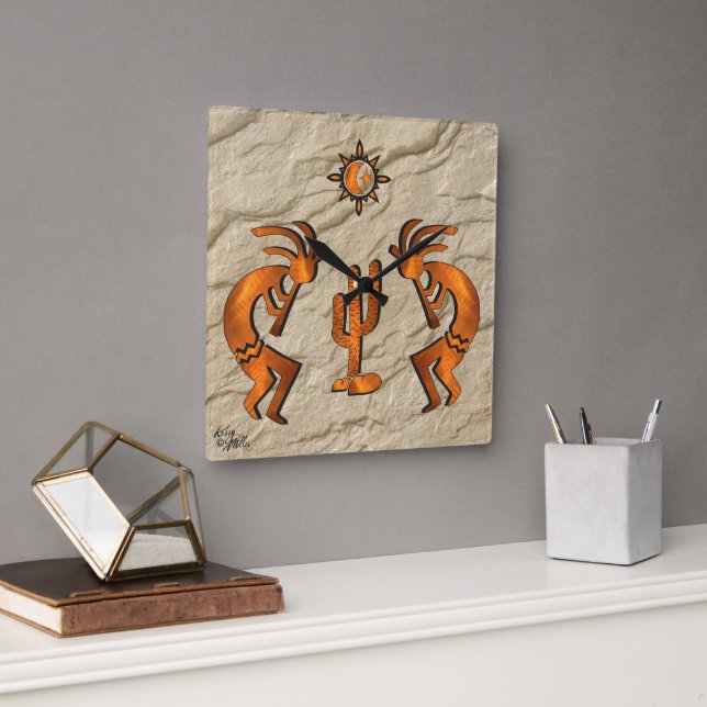 Kokopelli Y Cactus Cuadrado Reloj De Muro (Oficina)