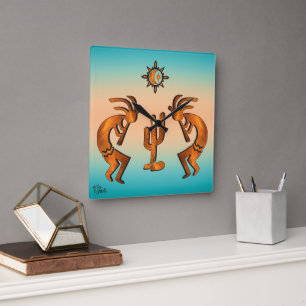 Kokopelli Y Cactus Cuadrado Reloj De Muro