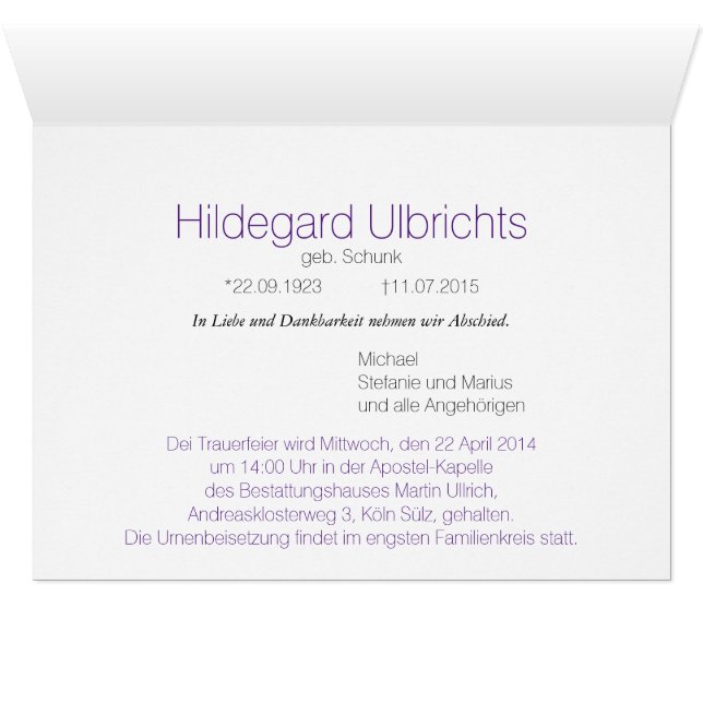 Kondolenzkarte (Adentro Horizontal (Parte inferior))