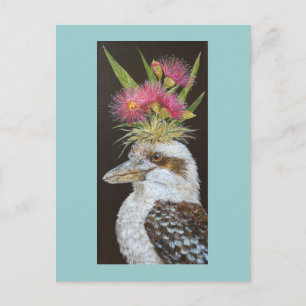 Kookaburra con tarjeta postal eucalyptus