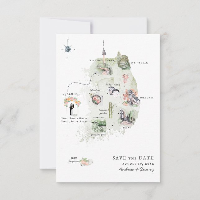 Korea | Mapa Itinerario de Boda de Destino (Anverso)