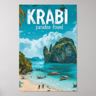 Krabi Tailandia Ilustracion de viajes de arte vint