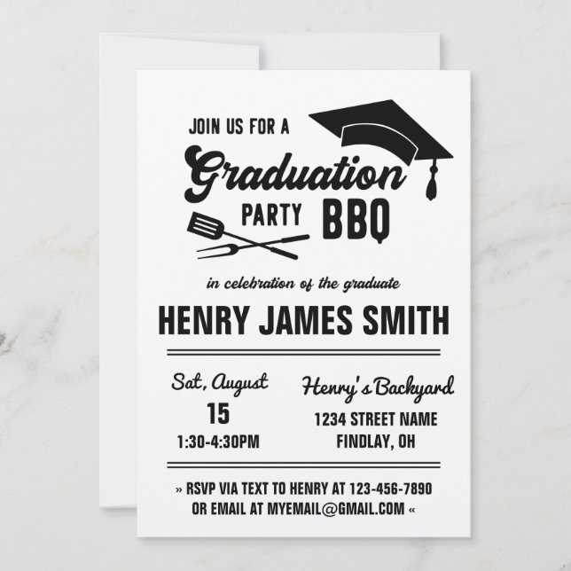Kraft Black Modern BBQ Graduation Party Invitación (Anverso)
