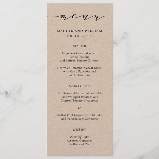 Kraft de cartas de menú de script inocuo (Anverso)