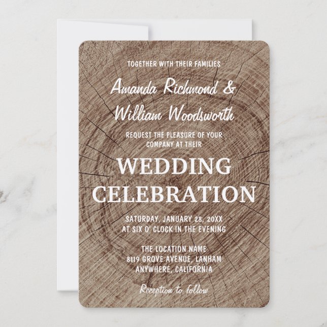 Kraft de invitación a bodas de madera de árbol vin (Anverso)