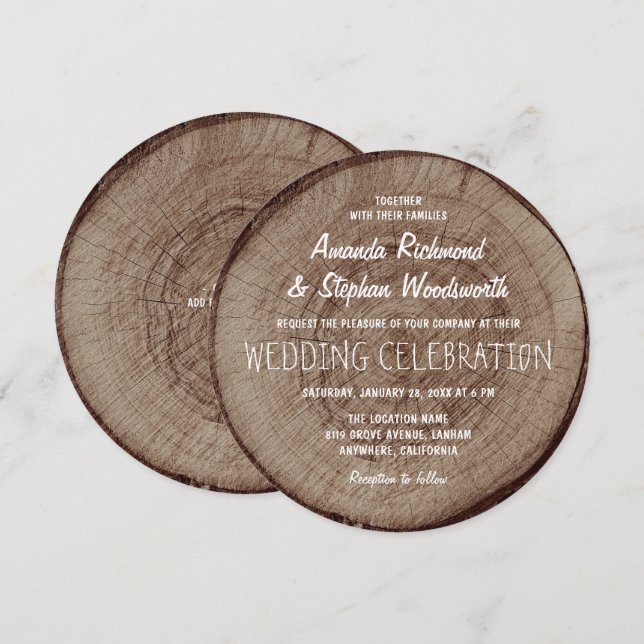 Kraft de invitación a bodas de madera de árbol vin (Anverso / Reverso)