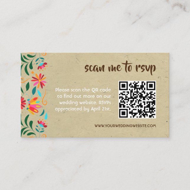 Kraft Flora Boda Invitación QR Código Tarjeta RSVP (Anverso)