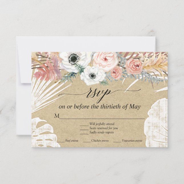 Kraft Floral Blanco Boho Pampas Hierba Palma RSVP (Anverso)