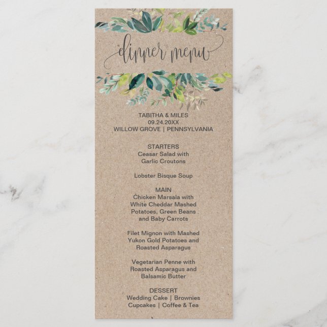 Kraft Foliage Dinner Menu Card (Anverso)