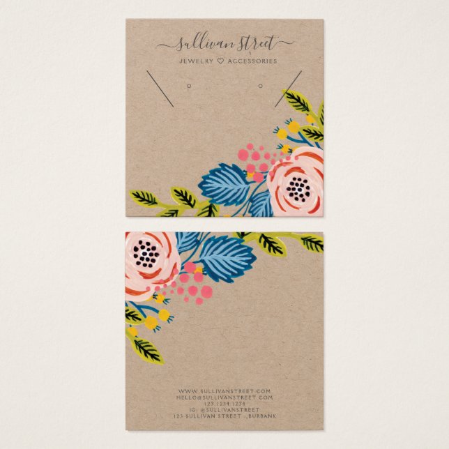 Kraft Girly Floral Earrings Necklace Display Card (Anverso y reverso)