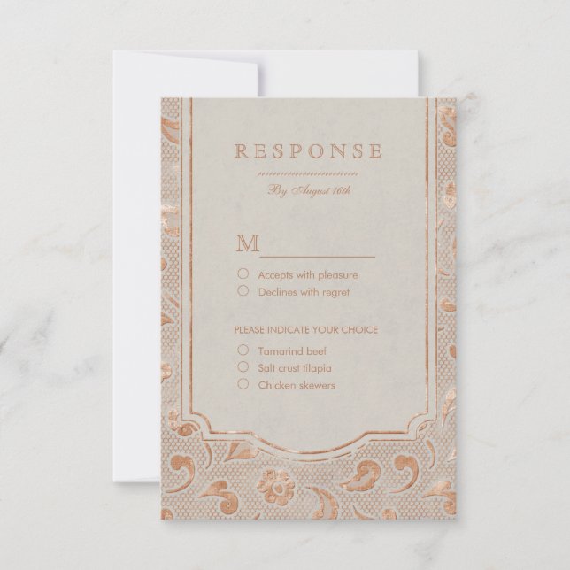 Kraft gold Lace boda rústica de campo RSVP (Anverso)