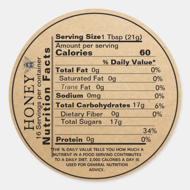 Kraft Honey Jar Mini Etiqueta De La Tapa De Nutric (Anverso)