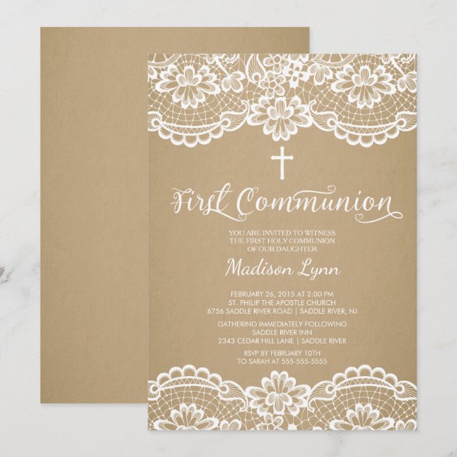 Kraft Lace Moderno: Primera invitación a la Santa  (Anverso / Reverso)