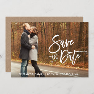 Kraft Modern Brush Script Photo Guardar La Tarjeta