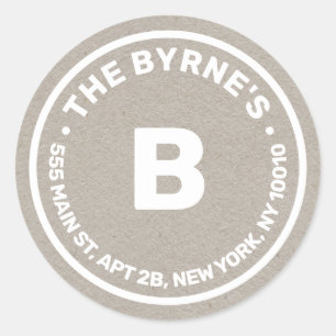 Kraft Monogram Address Classic Round Pegatina