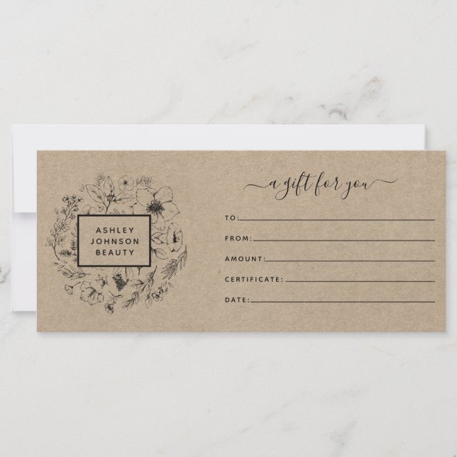 Kraft Paper Certificado de regalo botánico moderno (Anverso)