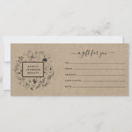Kraft Paper Certificado de regalo botánico moderno