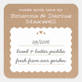 Kraft Paper Hearts Food Gift Label Pegatina cuadra