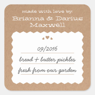 Kraft Paper Hearts Food Gift Label Pegatina cuadra