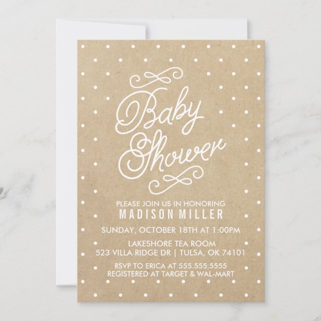 Kraft Paper Polka Dots Baby Shower Invitación (Anverso)