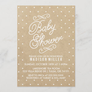 Kraft Paper Polka Dots Baby Shower Invitación