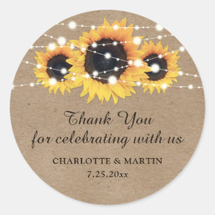 Kraft Paper Sunflower Boda Gracias Pegatinas
