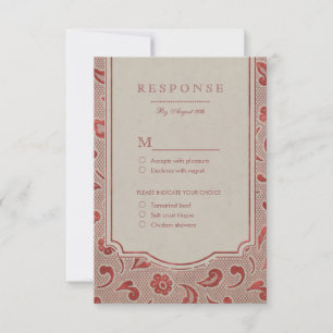 Kraft rojo Lace boda rústica rural RSVP
