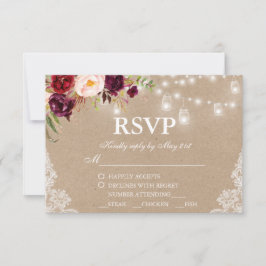 Kraft Rústico Boda alumbrado Lace Jars Floral RSVP