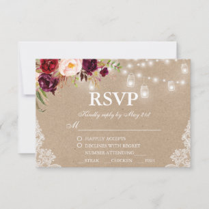 Kraft Rústico Boda alumbrado Lace Jars Floral RSVP