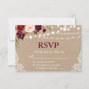 Kraft Rústico Boda Luces Floral de encaje RSVP B