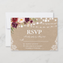 Kraft Rústico Boda Luces Floral Lace RSVP